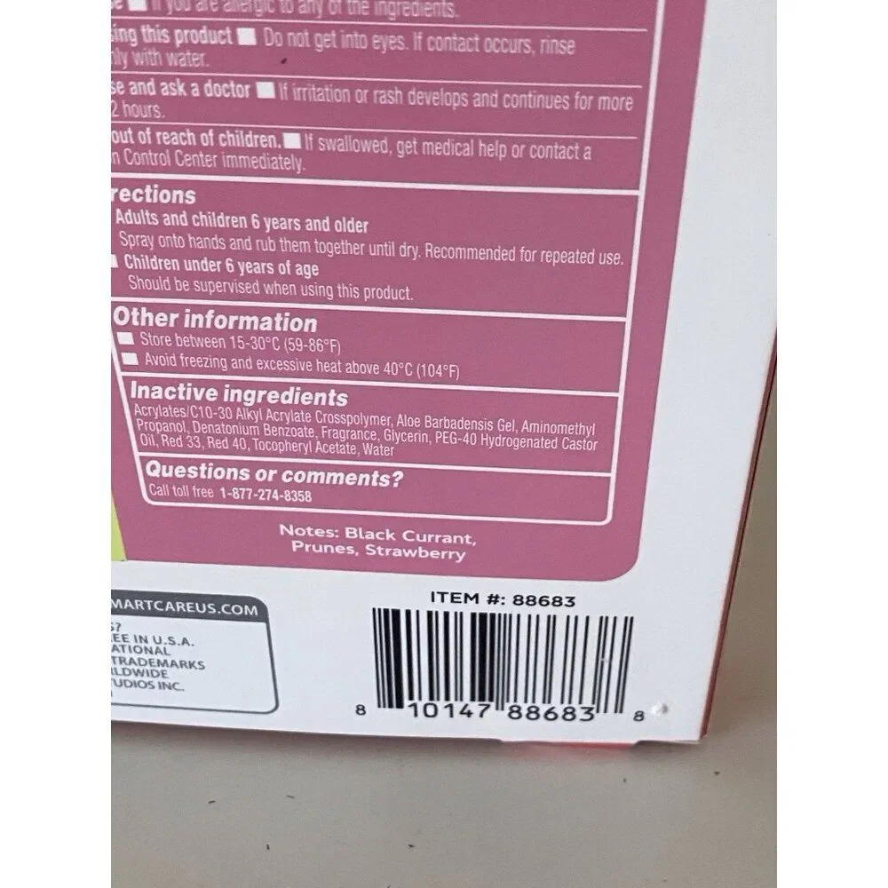 3 Pk 1.35 Fl Oz Smart Care Scented Hand Sanitizer Spray Cherry Guava‎ Raspberry